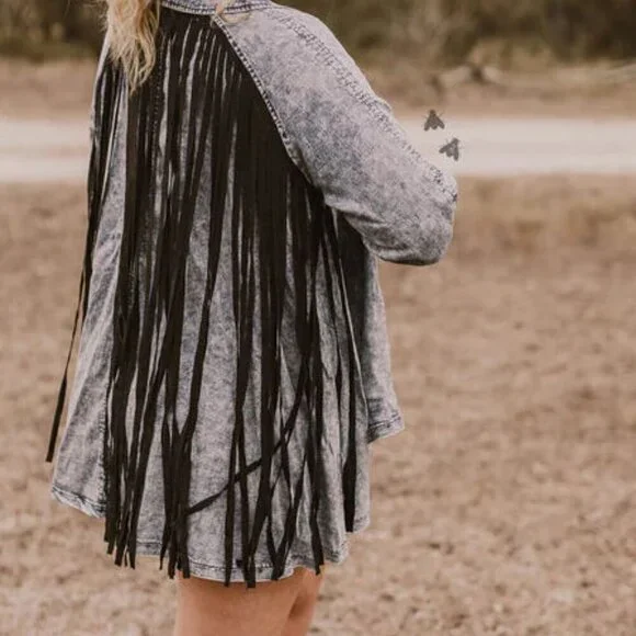 2FLYCO HILDAGO FALLS LADIES DENIM/CHAMBRAY JACKET WITH FRINGE NWT - Picture 8 of 13